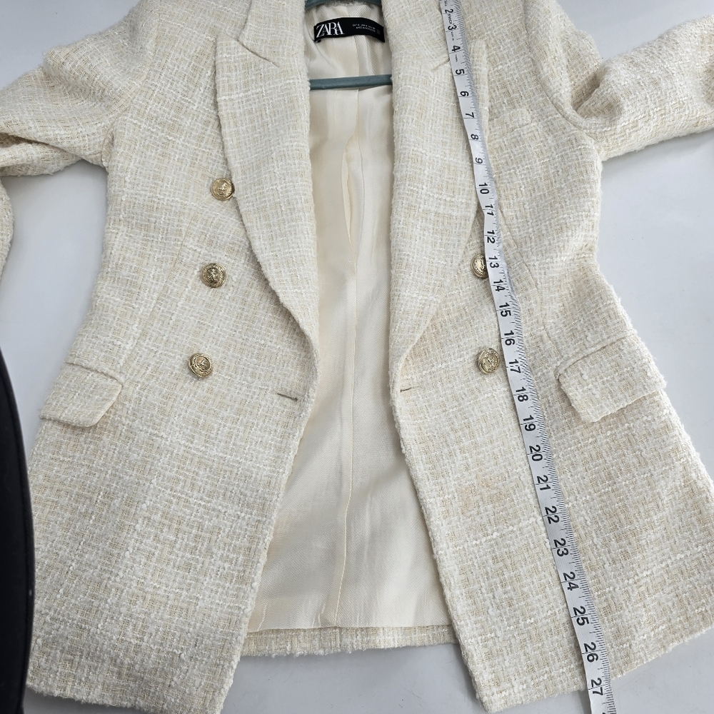 Zara cream tweed Double-Breasted Blazer - Picture 9 of 11
